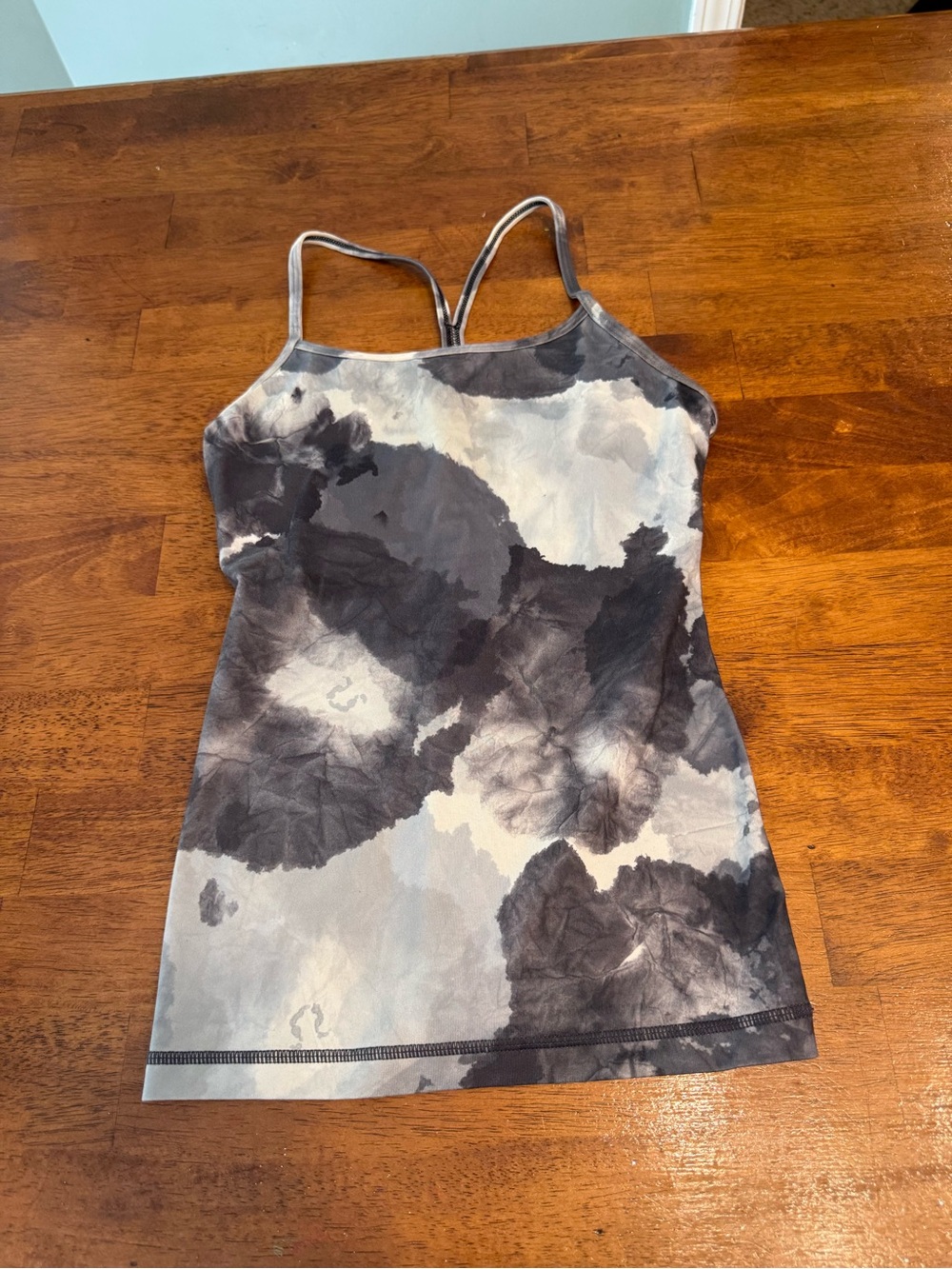 Lululemon Power Y Tank Top 4 White Coal Tinted Canvas Super Tie Dye Built in bra